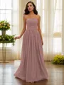 A-line Strapless Feminine Sleeveless Floor-Length Chiffon Bridesmaid Dresses