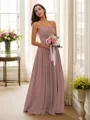A-line Strapless Feminine Sleeveless Floor-Length Chiffon Bridesmaid Dresses