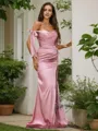 Sheath/Column Off-the-Shoulder Timeless Sleeveless Sweep Train Silk like Satin Bridesmaid Dresses