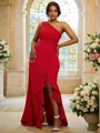 Chic Sheath/Column One-Shoulder Sleeveless Sweep Train Stretch Crepe Bridesmaid Dresses