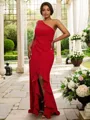 Chic Sheath/Column One-Shoulder Sleeveless Sweep Train Stretch Crepe Bridesmaid Dresses