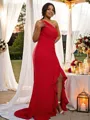 Chic Sheath/Column One-Shoulder Sleeveless Sweep Train Stretch Crepe Bridesmaid Dresses