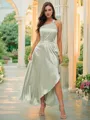 A-line One-Shoulder Tasteful Sleeveless Tea-Length Silk like Satin Bridesmaid Dresses