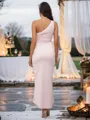 Sheath/Column One-Shoulder Immaculate Sleeveless Ankle-Length Charmeuse Bridesmaid Dresses