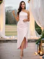 Sheath/Column One-Shoulder Immaculate Sleeveless Ankle-Length Charmeuse Bridesmaid Dresses