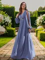 A-line V-Neck Timeless Long Sleeves Floor-Length Chiffon Bridesmaid Dresses
