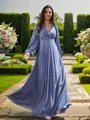 A-line V-Neck Timeless Long Sleeves Floor-Length Chiffon Bridesmaid Dresses