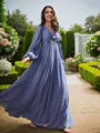 A-line V-Neck Timeless Long Sleeves Floor-Length Chiffon Bridesmaid Dresses