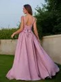 A-line V-Neck Unique Sleeveless Sweep Train Chiffon Bridesmaid Dresses