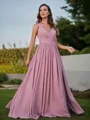 A-line V-Neck Unique Sleeveless Sweep Train Chiffon Bridesmaid Dresses