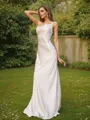 Timeless Sheath/Column Spaghetti Straps Sleeveless Sweep Train Silk like Satin Bridesmaid Dresses