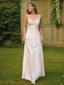 Timeless Sheath/Column Spaghetti Straps Sleeveless Sweep Train Silk like Satin Bridesmaid Dresses