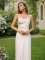 Timeless Sheath/Column Spaghetti Straps Sleeveless Sweep Train Silk like Satin Bridesmaid Dresses