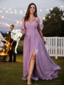 A-line Off-the-Shoulder Subtle Sleeveless Floor-Length Chiffon Bridesmaid Dresses