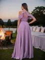A-line Off-the-Shoulder Subtle Sleeveless Floor-Length Chiffon Bridesmaid Dresses