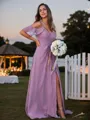 A-line Off-the-Shoulder Subtle Sleeveless Floor-Length Chiffon Bridesmaid Dresses