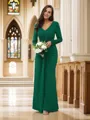 Sheath/Column V-Neck Bodycon Long Sleeves Floor-Length Jersey Bridesmaid Dresses