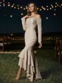Trumpet/Mermaid Off-the-Shoulder Long Sleeves Asymmetrical Stretch Crepe Figure-hugging Bridesmaid Dresses