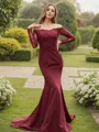 Sheath/Column Off-the-Shoulder Minimalist Long Sleeves Sweep Train Stretch Crepe Bridesmaid Dresses
