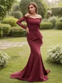 Sheath/Column Off-the-Shoulder Minimalist Long Sleeves Sweep Train Stretch Crepe Bridesmaid Dresses