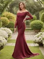 Sheath/Column Off-the-Shoulder Minimalist Long Sleeves Sweep Train Stretch Crepe Bridesmaid Dresses