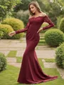Sheath/Column Off-the-Shoulder Minimalist Long Sleeves Sweep Train Stretch Crepe Bridesmaid Dresses