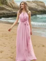A-line Halter Sleeveless Sweep Train Chiffon Stunning Bridesmaid Dresses