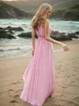 A-line Halter Sleeveless Sweep Train Chiffon Stunning Bridesmaid Dresses
