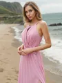 A-line Halter Sleeveless Sweep Train Chiffon Stunning Bridesmaid Dresses