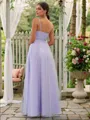 A-line V-Neck Sleeveless Floor-Length Tulle Glam Bridesmaid Dresses