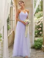 A-line V-Neck Sleeveless Floor-Length Tulle Glam Bridesmaid Dresses
