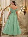 A-line Off-the-Shoulder Sleeveless Floor-Length Delicate Chiffon Bridesmaid Dresses