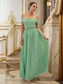 A-line Off-the-Shoulder Sleeveless Floor-Length Delicate Chiffon Bridesmaid Dresses