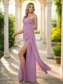 Sheath/Column One-Shoulder Chic Sleeveless Floor-Length Chiffon Bridesmaid Dresses