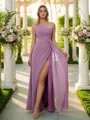 Sheath/Column One-Shoulder Chic Sleeveless Floor-Length Chiffon Bridesmaid Dresses