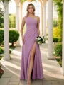 Sheath/Column One-Shoulder Chic Sleeveless Floor-Length Chiffon Bridesmaid Dresses