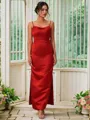 Sheath/Column Spaghetti Straps Exquisite Sleeveless Ankle-Length Satin Bridesmaid Dresses