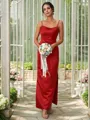 Sheath/Column Spaghetti Straps Exquisite Sleeveless Ankle-Length Satin Bridesmaid Dresses