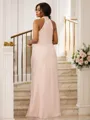 Sheath/Column Halter Sleeveless Floor-Length Silk like Satin Contemporary Bridesmaid Dresses