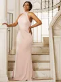 Sheath/Column Halter Sleeveless Floor-Length Silk like Satin Contemporary Bridesmaid Dresses