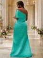 Sheath/Column Pretty One-Shoulder Sleeveless Sweep Train Satin Bridesmaid Dresses