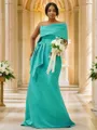 Sheath/Column Pretty One-Shoulder Sleeveless Sweep Train Satin Bridesmaid Dresses