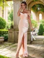 Sheath/Column Off-the-Shoulder Polished Sleeveless Floor-Length Silk like Satin Bridesmaid Dresses