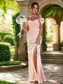 Sheath/Column Off-the-Shoulder Polished Sleeveless Floor-Length Silk like Satin Bridesmaid Dresses