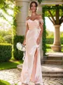 Sheath/Column Off-the-Shoulder Polished Sleeveless Floor-Length Silk like Satin Bridesmaid Dresses