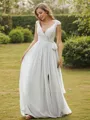 A-line V-Neck Sleeveless Floor-Length Chic Chiffon Bridesmaid Dresses
