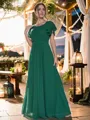 A-line Scoop Feminine Short Sleeves Floor-Length Chiffon Bridesmaid Dresses