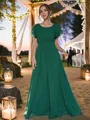 A-line Scoop Feminine Short Sleeves Floor-Length Chiffon Bridesmaid Dresses