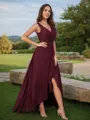 A-line V-Neck Simple Sleeveless Floor-Length Chiffon Bridesmaid Dresses