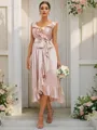 A-line V-Neck Sleeveless Tea-Length Trendy Silk like Satin Bridesmaid Dresses